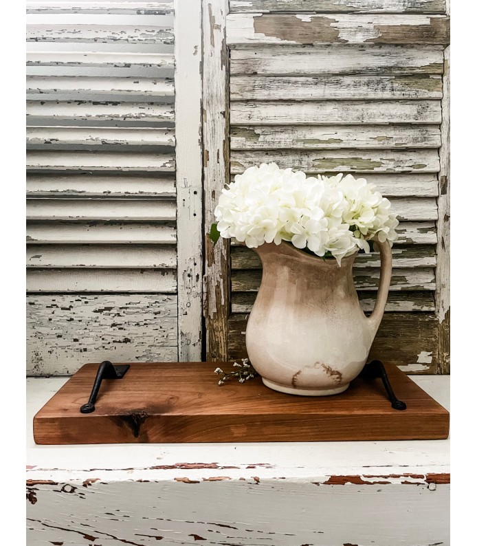 Black Walnut Tray with Cast Iron Handles. Size 19 x 7 